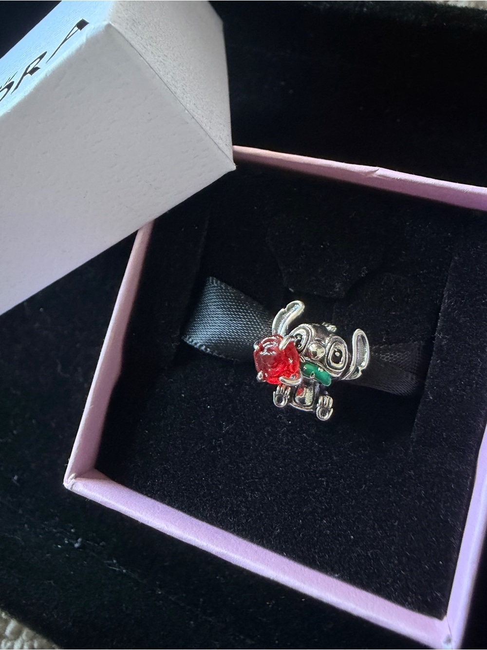 Disney Stitch Rose Murano Glass Charm
